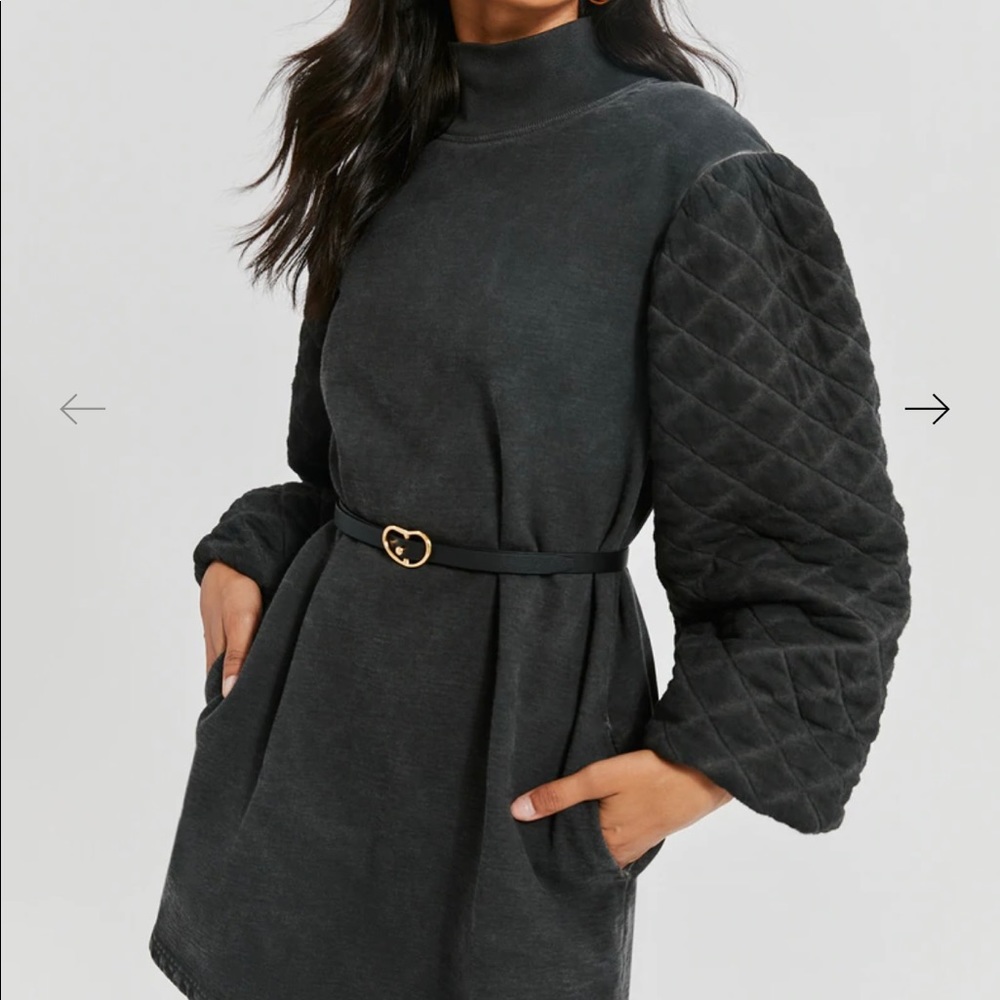 Something Navy Quilted Sleeve Sweatshirt Dress